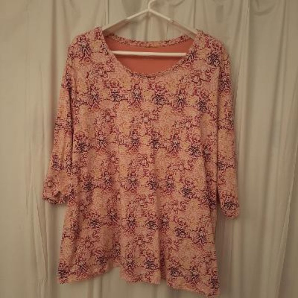 Catherines 3/4 Sleeve Tee Pink/Maroon/Yellow 1X